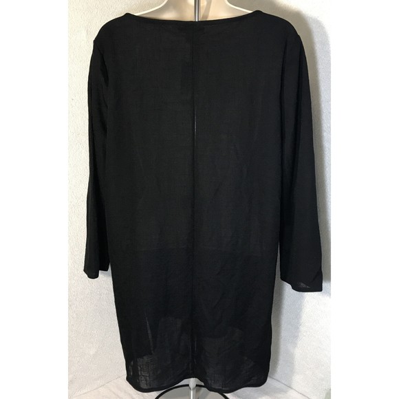 Alfani Womens Blouse Black Pattern Sheer Sz M V-Neck 7” Side Slits Business Top - Picture 3 of 12
